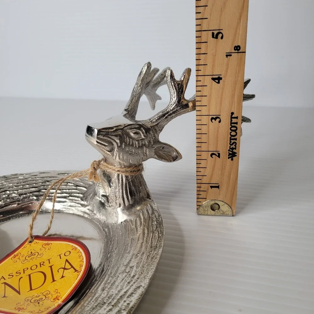 Passport to India Silver Metal Reindeer Deer Stag Serving Platter Decorative NEW